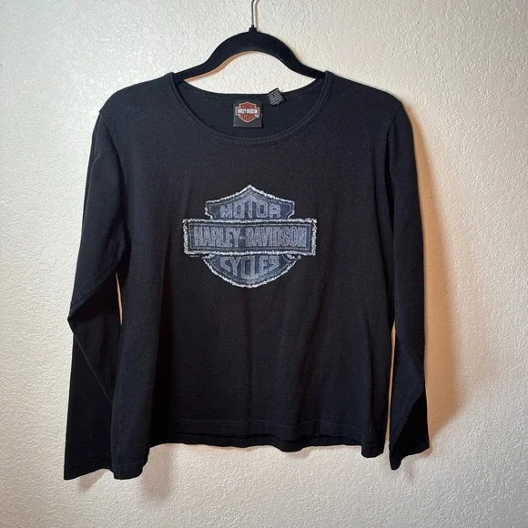 Harley Davidson Motor Cycles Long Sleeve T Shirt Womens Small Black - Picture 2 of 5